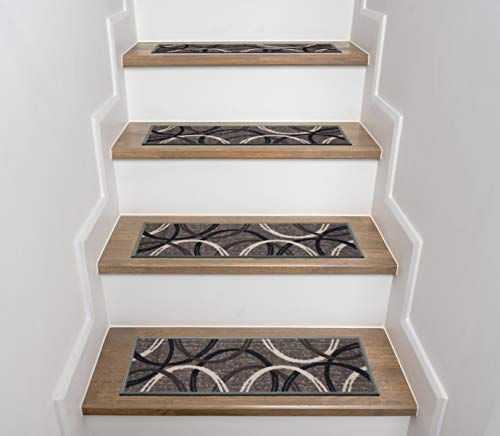 Rugshop Modern Wavy Circles Non-Slip Stair Treads (Set Of 13) 8.6" X 26" Gray #TOP5