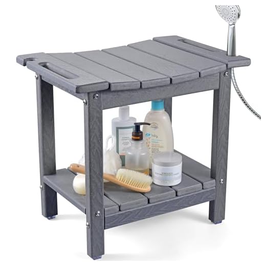 LyriFine Shower Stool, 47 cm HDPE Waterproof Shower Chair for Shower, Bathroom Stool with Shower Head Holder, 160 kg Sturdy Shower Stool for Elderly and Seniors to Shave Legs