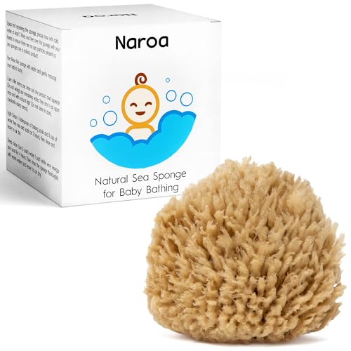 NAROA Éponge de bain naturelle pour bébé, coffret cadeau |Éponge de mer douce en laine de qualité supérieure pour bébé|Indispensable pour le bain des...