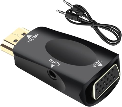 VGA TO HDMI Adapter, 1080p Gold Platted HDMI Male to VGA Female Adapter with 3.5mm Audio Jack Cable Compatible with Monitor, Laptop,Computer, Projector, HDTV, Chromebook and More