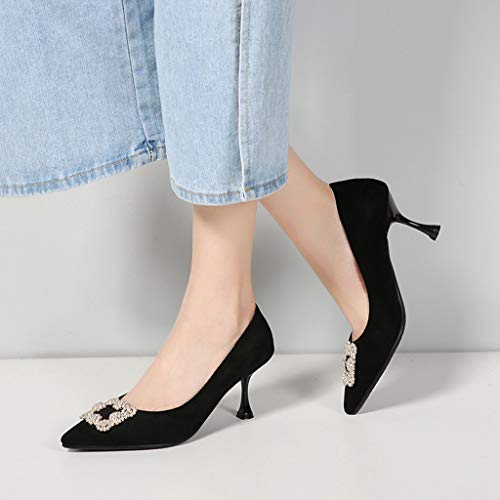 MIOKE Women's Fashion Rhinestone Kitten Mid Heel Dress Pumps Pointy Toe Stiletto Party Bridal Wedding Shoes3
