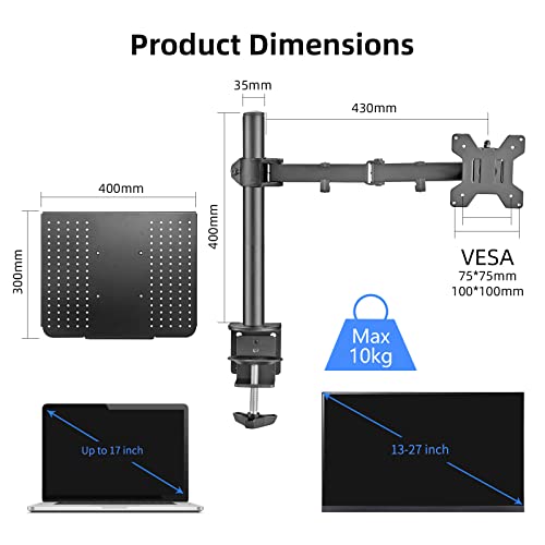 suptek Single Laptop Notebook Desk Mount with Tray for 13-27 inch Computer Screen, Fully Adjustable Laptop Desk Arm for Laptop Notebook up to 17’’, Weight up to 15.6 lbs - Image 3