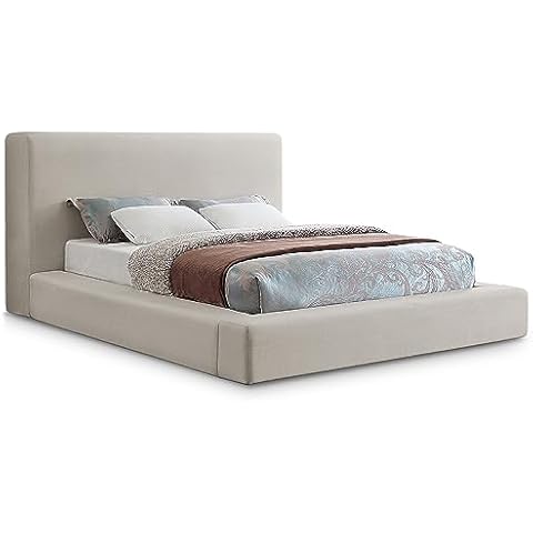 Meridian Furniture DevinBeige-K Devin Collection Modern | Contemporary Bed with Luxe Linen Textured Fabric, 97" W x 92.5" D x 45" H, Beige, King Bed Cover
