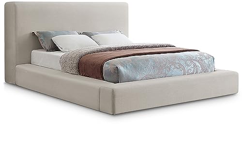 Meridian Furniture DevinBeige-Q Devin Collection Modern | Contemporary Bed with Luxe Linen Textured Fabric, 97