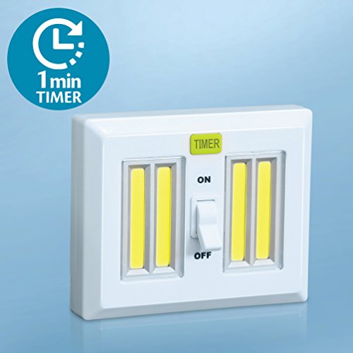 4 Super Bright LED Light Switch with Timer - AA Battery Operated Night Lights - Magnetic and Hangable - Dual Cob LED Cordless, Closet Light, Under Cabinet - KMSdeco 4 Super Bright COB LED