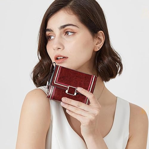 Image of PALAY MIni Wallet for Women PU Leather Purse Card Coin Bag for Women RFID Card Bag Vintage Burgundy Red Wallet Clutch Bag Gift for Girls