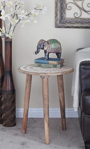 Image of WOOYNEX Wooden Table with Three Legs A Modern Round Coffee Table and Side Table for Small Spaces with Pillar, Wood Books, Magazines, and Plant Stand for Living Room Entryway Table -White Wash