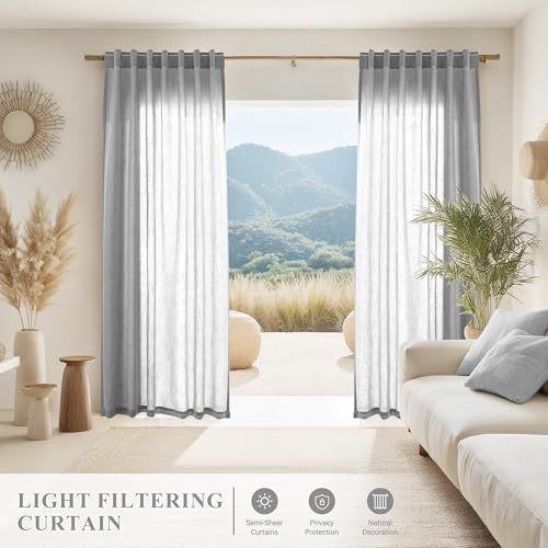 Image of Joywell Extra Long Linen Curtains 120 Inches Long for Living Room Grey