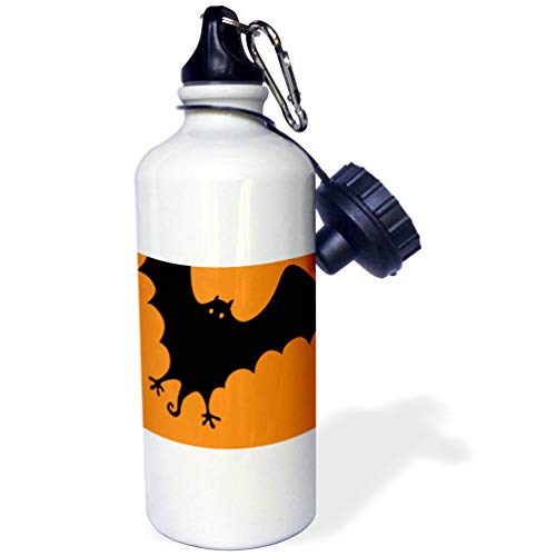 3dRose "Black Halloween Bat" Sports Water Bottle, 21 oz, Whi