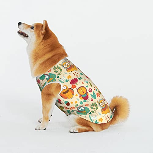 Cute Cartoon Owls Flowers Dog Tee Shirts Soft Cozy Pet Clothes Cool Breathable Sleeveless Cat Vest Casual Lightweight Dog Costumes For Small Medium Big Dogs #TOP2