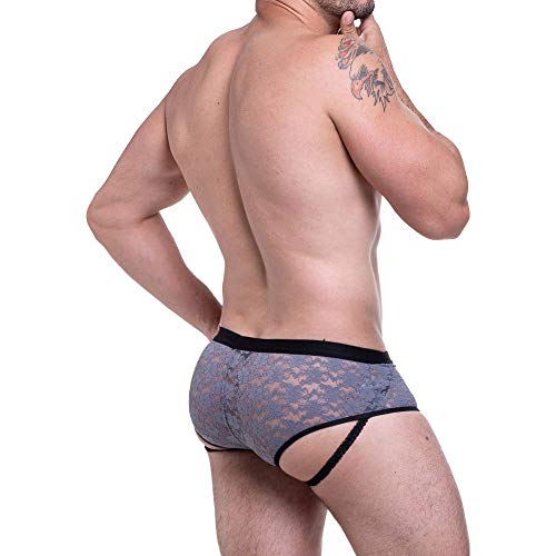 Cueca Calcinha Masculina Rendada Transparente Com Tira Lateral (Cinza)