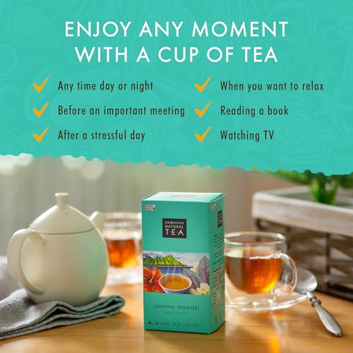 Image of Hawaiian Natural Tea Organic Mamaki Jasmine Green Tea Blend - Antioxidant-Rich, Calming, Wellness Tea for Bedtime, Anxiety & Stress - Gift for Tea Lovers - 120 Tea Bags