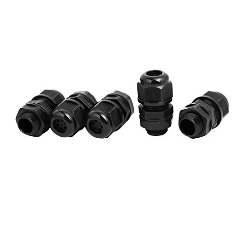 Aexit M16x1.5mm 1.4mm-2.1mm Transmission 6 Holes Adjustable Cables Gland Black 5pcs