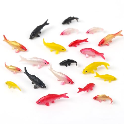 ASUNFO 20 peças de peixes koi em miniatura de plástico animais pequenos peixes dourados fornecimentos de enfeite para aquário, decoração de bricolage presentes