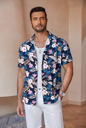 Image of COOFANDY Men's Linen Shirts Short Sleeve Casual Shirts Button Down Shirt for Men Beach Summer Wedding Shirt