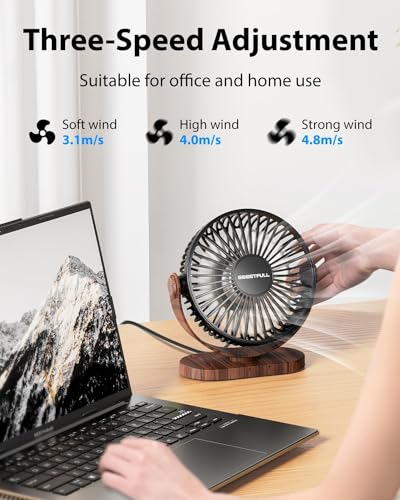 SWEETFULL Desk Fan, Small USB Desk Fan Silent, 3 Speeds Portable Personal Desktop Fan, Dual 360° Adjustment Mini Fan, Quiet Operation for Home,Office,School and Outdoor (Black)