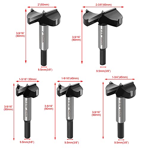ASNOMY 5 Pièces Mèches Forstner Carbure Pour Bois - Diamètre 30/40/45/50/60 - Façonner Trou, Travail du Bois, L'installation de Portes Sphériques, Tiroirs, Plastique – vue 2