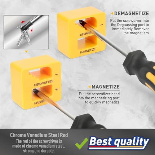 KAHEIGN 11Pcs Magnetic Screwdriver Set, 5 Size Heavy Duty Chrome Vanadium Steel Screwdriver 5 Flat & 5 Cross Head Screwdriver with Non-Slip Grip for Repair Home Improvement Craft - with Tool Box - Image 3
