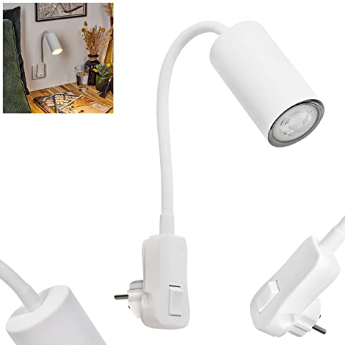 Lampada a zoccolo Javel, lampada da parete moderna in metallo bianco, spot a parete a 1 luce dal design moderno, con braccio di lettura regolabile e interruttore on/off, 1 x GU10, senza lampadina/e