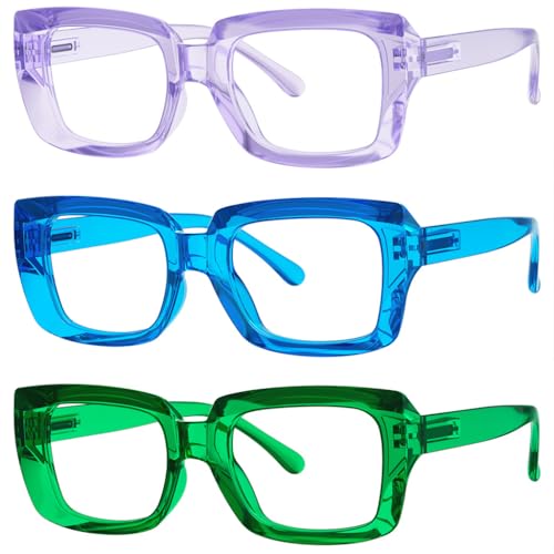 Image of Eyekepper 3 Pack Stylish Reading Glasses Women - Oversized Square Readers (Purple /Blue /Green) +1.50