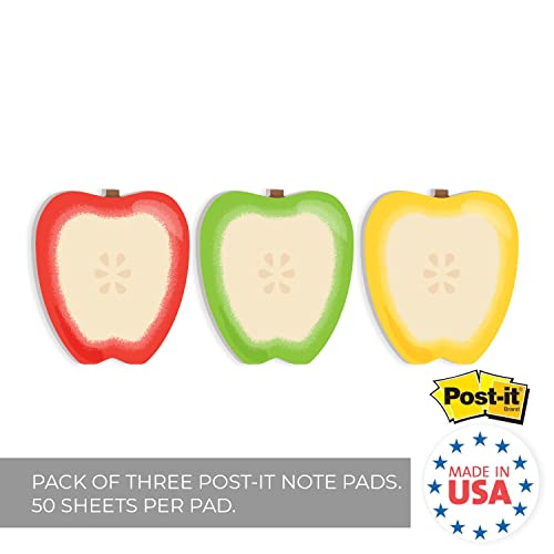 Image of Apple Shaped Sticky Note Pad Assortment / 2 7 /8 inch x 3 1 /4 inch Modern Sticky Notes /Set of Three Teacher Appreciation Sticky Note Pad Designs /Made in USA