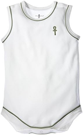 little pharo 100% Extra-Long Staple Egyptian Cotton Sleeveless Bodysuit (Ivory with Green Piping, Size 18-24 Months)