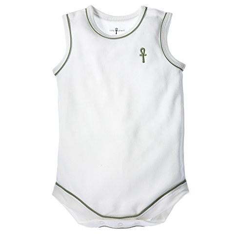 little pharo 100% Extra-Long Staple Egyptian Cotton Sleeveless Bodysuit (Ivory with Green Piping, Size 18-24 Months)