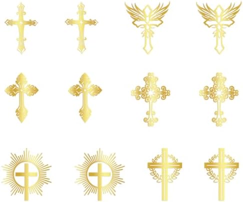 12pcs Gold glitter Acrylic Cross Cupcake Toppers-First Communion,...