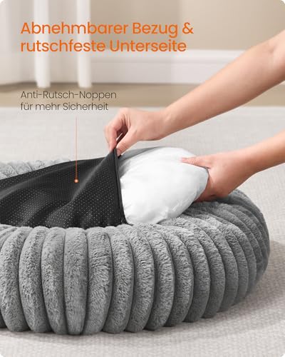 Feandrea Hundebett, kleines Katzenbett, 50 cm Durchmesser, Hundekörbchen, Hundekissen waschbar, weiche Polsterung, rutschfest, Taubengrau PGW301GD01