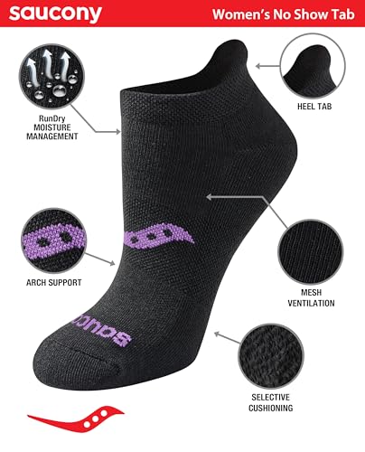 Image of Saucony Women's RunDry Performance Heel Tab Athletic Socks, Available in S-L (8, 16, 24 Pairs)