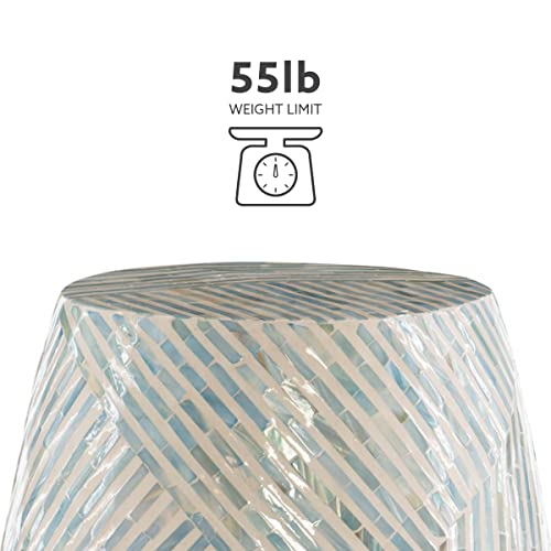 Linon Ivory And Blue Capiz Drum Tylin Accent Table #TOP5
