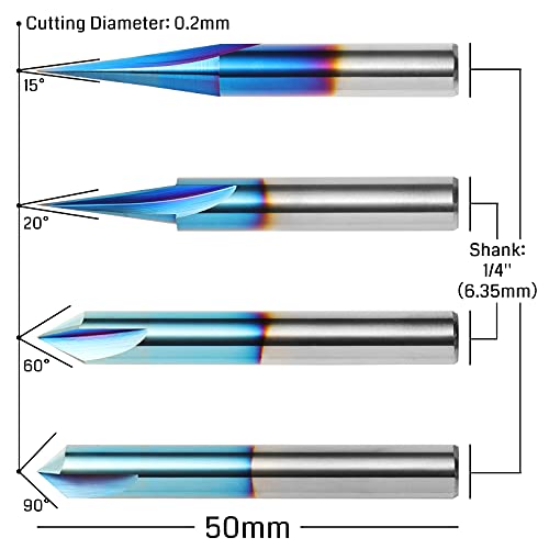 Genmitsu Cnc Wood Carving Router Bits Set, 1/4'' Shank, 4 Pcs, 15° Detail Carving Liner+ 20° Profile Bit+ 60° & 90° V Groove, Wc04A #TOP2