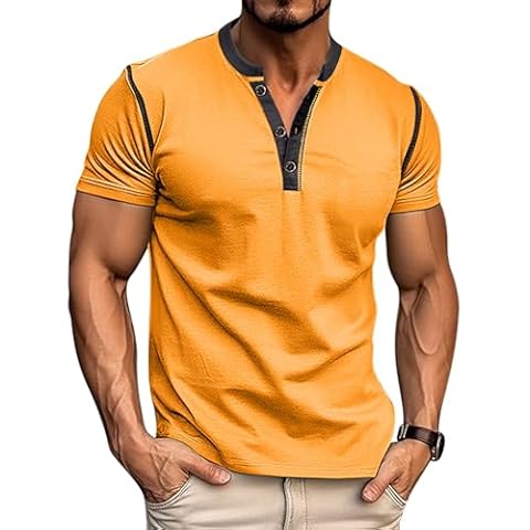 MAGIMODAC Men’s Short Sleeve T-Shirt Summer Henley Shirts Tshirt Casual Cotton Tee Tops Orange L Cover
