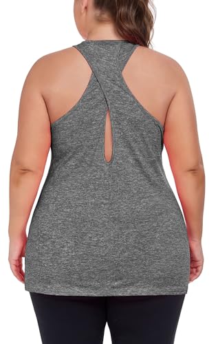 Image of ForHailey Women's Plus Size Cross Back Workout Tank Tops Athletic Shirts