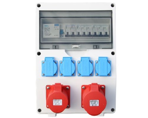 Wandverteiler CEE + 1x16A + 1x32A + 4x230V FI Stromverteiler Baustromverteiler Feuchtraumverteiler Komplett AWVT8