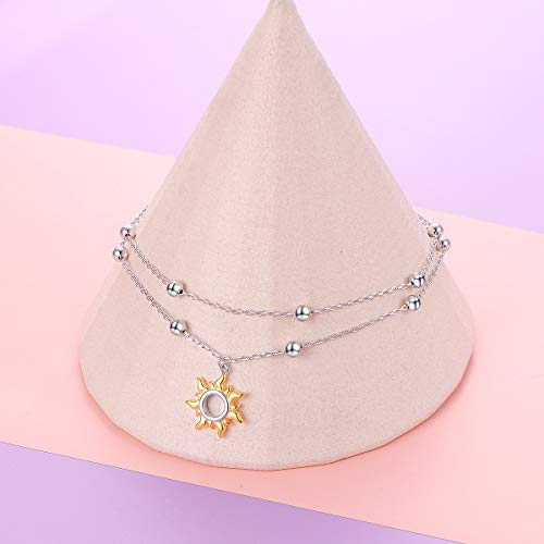 Flyow Sun Layered Anklet 925 Sterling Silver For Women Girls Adjustable Beads Ankle Bracelet Boho Beach Foot Chain 10 11 Inch Charm Jewelry Christmas Birthday Gifts (Gold Sun 10+1) #TOP4