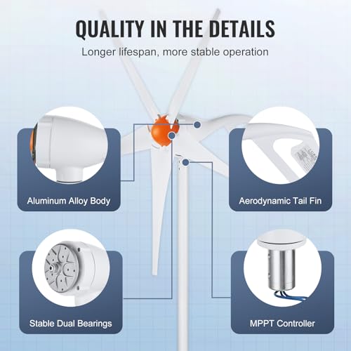 Vevor 500W WIND TURBINE GENERATO 5-BLADE 500W Wind Turbine Generator, 12V Wind Turbine Kit thumb #6