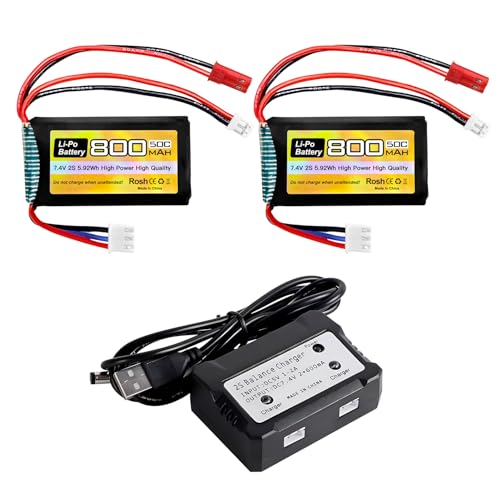 Batterie LiPo 2S 7.4V 800mAh avec chargeur pour voiture RC SCX24 et camions radiocommandés