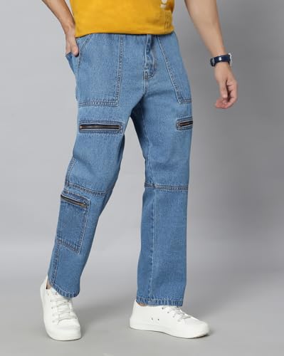 Image of Men's Cotton Adjustable Waistband Slim Fit Comfortable and Stylish Athletic Jeans