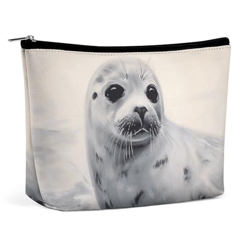 Bolsa de cosméticos pequeña, Elegante y espaciosa, con diseño de Foca Arpa, para Maquillaje, portátil, con Cremallera, para lápiz Labial, Neceser de Viaje, Mejor Amiga.