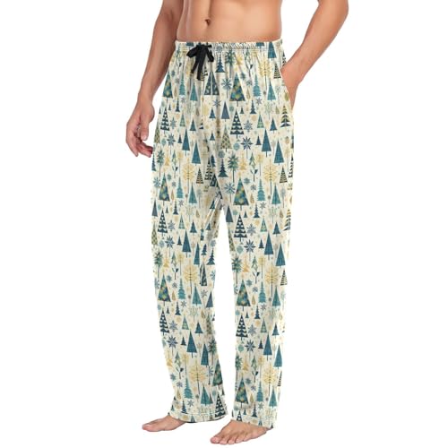 Aflyko Christmas Men's Pajama Pants Blue Yellow Xmas Tree Pjs Sleepwear Bottoms2