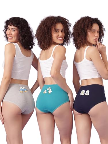 Image of Clovia Chuddy Buddies Cotton Printed Back Hipster Panties for Women Combo -Pack of 3- Multicolor