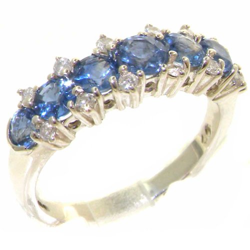 925 Sterling Silver Natural Sapphire And Diamond Womens Eternity Ring (0.25 Cttw, H-I Color, I1-I2 Clarity) #TOP19