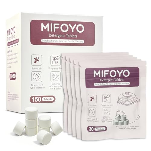 Image of MIFOYO 150PCS Baby Bottle Washer Detergent Tablets, Detergent Soap Tablets for All Brands Momcozy Baby Brezza Papablic Bottle Washers, Bottle Cleaning Tablets, Bottle Washer Tablets, 30 Count per Bag