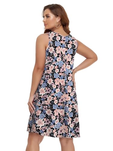 Image of BELAROI Women Casual Summer Beach Dresses Plus Size Sundress V Neck Pockets Swing Tank Dress Cover Ups