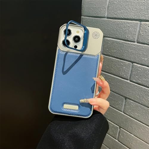 Étui en cuir mat pour iPhone 16 Pro Max avec support objectif élégant bleu