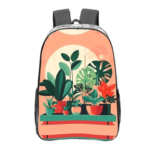 Sac à dos transparent anti-perte d'objets imprimé plantes vertes en PVC