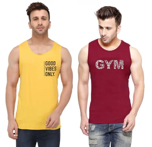 Image of hotfits Men's Quick Dry Workout Tank Top Gym Muscle Tee Fitness Bodybuilding Sleeveless T Shirt, Gym Vest- Pack of 2