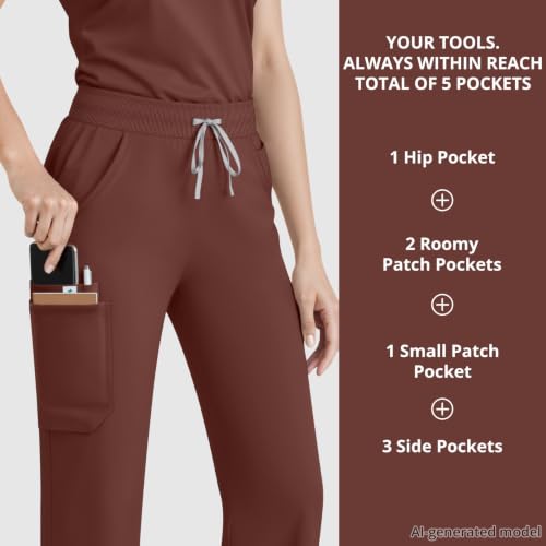 Image of Women's 7-Pocket Scrub Pants - Straight Leg, Mid-Rise, Drawstring | Soft stretch knit Mid-rise drawstring Side slits Wrinkle-resistant Machine washable For nurses /doctors /vets