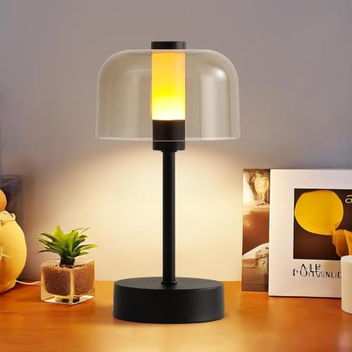 Image of NYRWANA Acrylic Cordless Table Lamp ABS | 1200 mAh Battery | Home Decor, Desk Lamps for Bedroom, Living Room, Study Room, Stepless Dimming, 3 Colour Touch Control, USB-C Charging (Black)